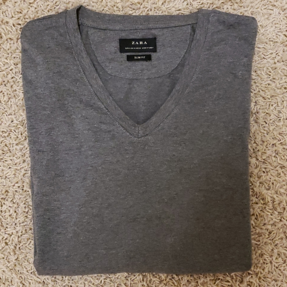 Zara V-Neck Long Sleeve T-Shirt - Gray - Medium